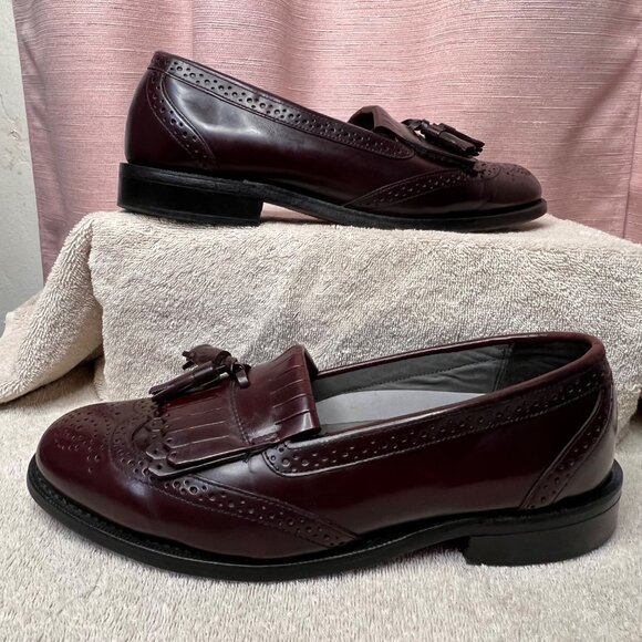 VTG Dexter Burgundy Tassel Loafers 8.5M Wingtip Brogue Leather Dress USA Comfort - Picture 5 of 16